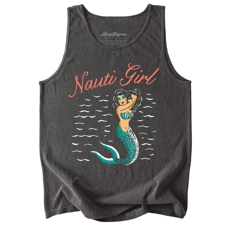 Nauti Girl Comfort Colors Graphic Tank Top - Pepper