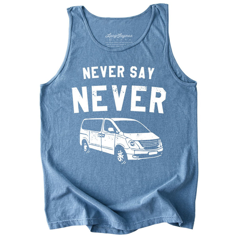 Never Say Never Comfort Colors Graphic Tank Top - Blue Jean