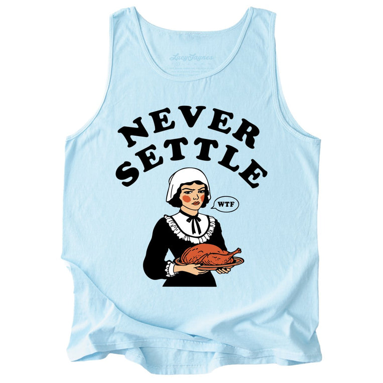 Never Settle Comfort Colors Graphic Tank Top - Chambray