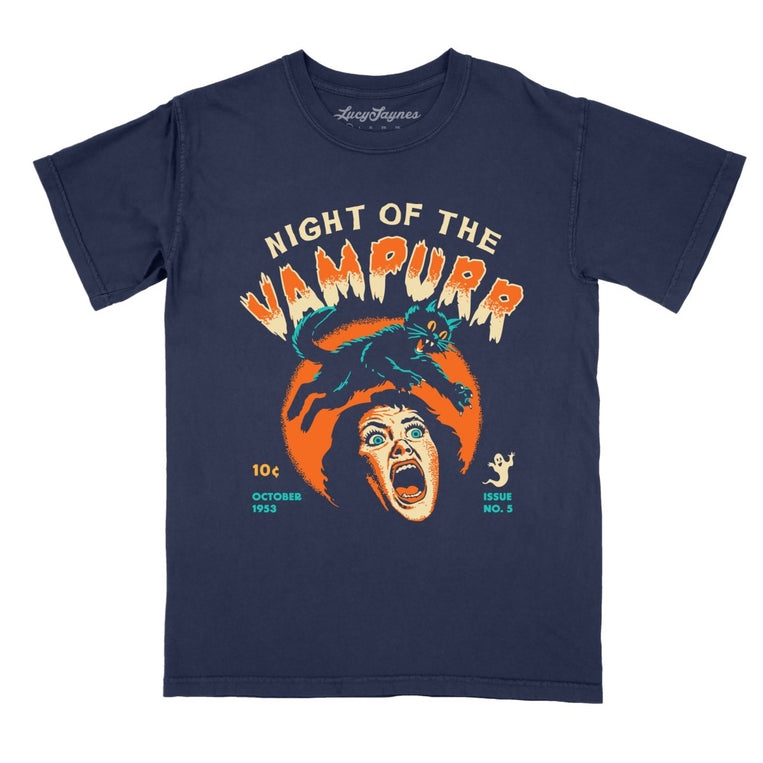 Night Of The Vampurr - True Navy - Comfort Colors Tee