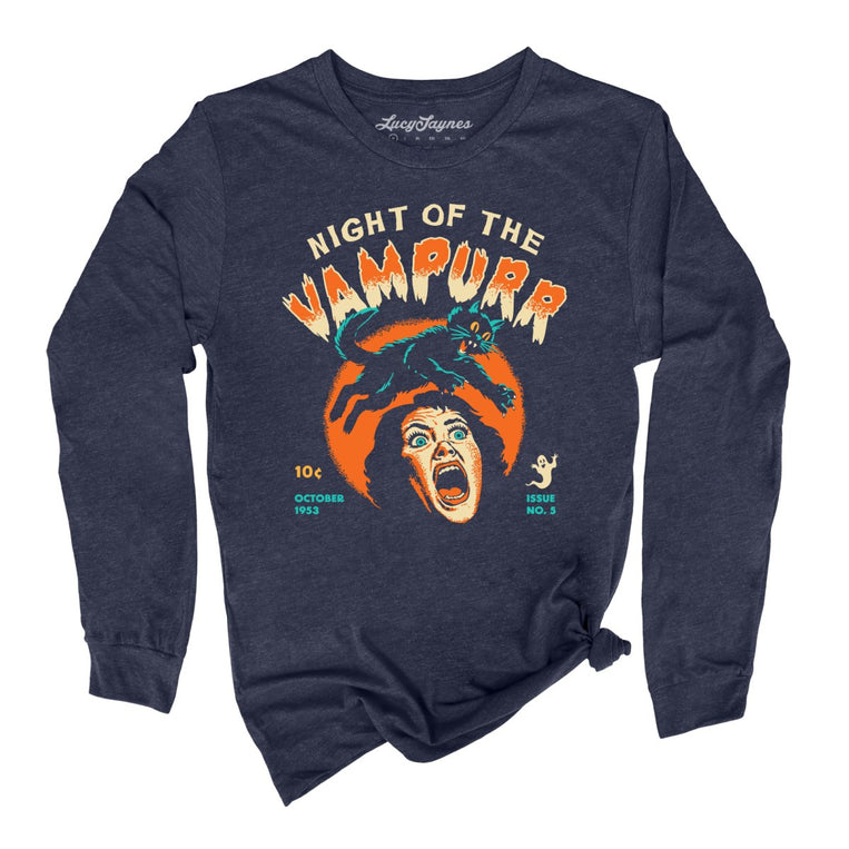 Night Of The Vampurr - Heather Navy - Unisex Long Sleeve T-Shirt