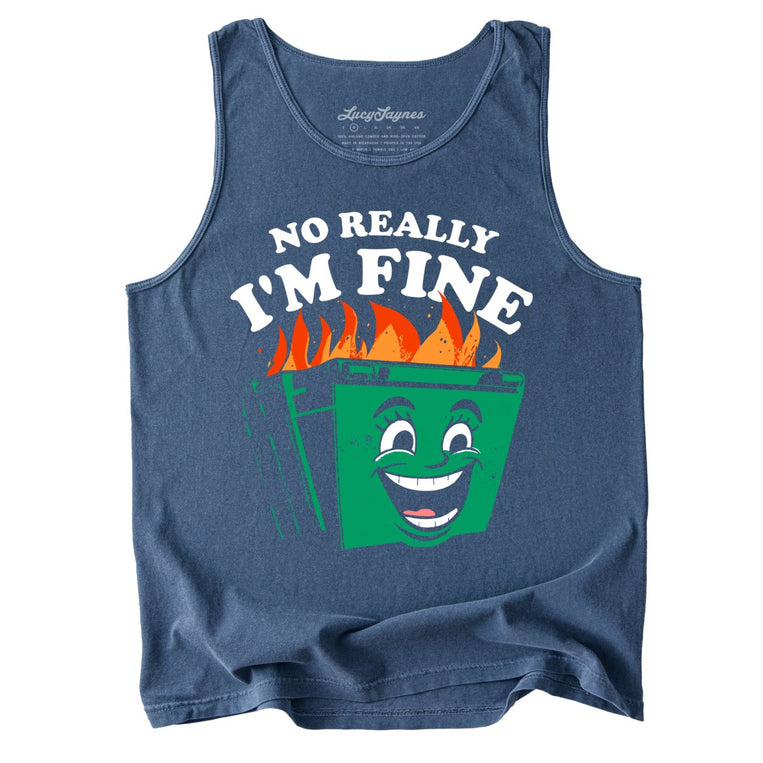 No Really I'm Fine Comfort Colors Graphic Tank Top - Denim