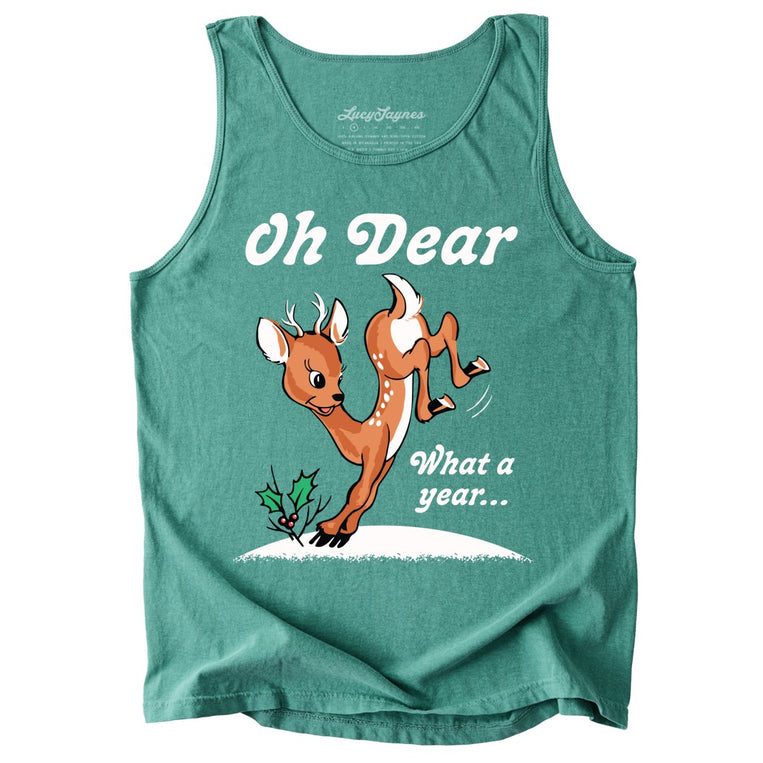 Oh Dear What A Year Comfort Colors Graphic Tank Top - Light Green