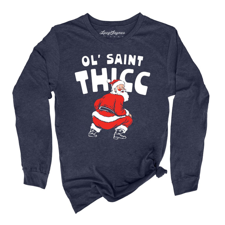 Ol' Saint Thicc - Heather Navy - Unisex Long Sleeve T-Shirt