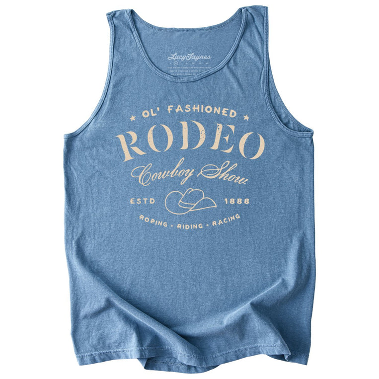 Old Fashioned Rodeo Comfort Colors Graphic Tank Top - Blue Jean