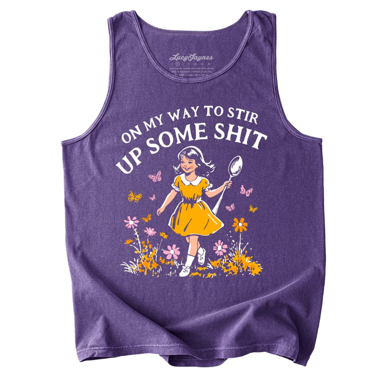 On My Way To Stir Up Some Shit Comfort Colors Graphic Tank Top - Grape