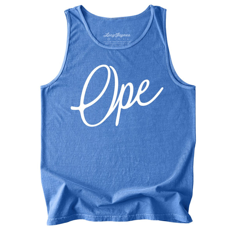 Ope Script Comfort Colors Graphic Tank Top - Flo Blue