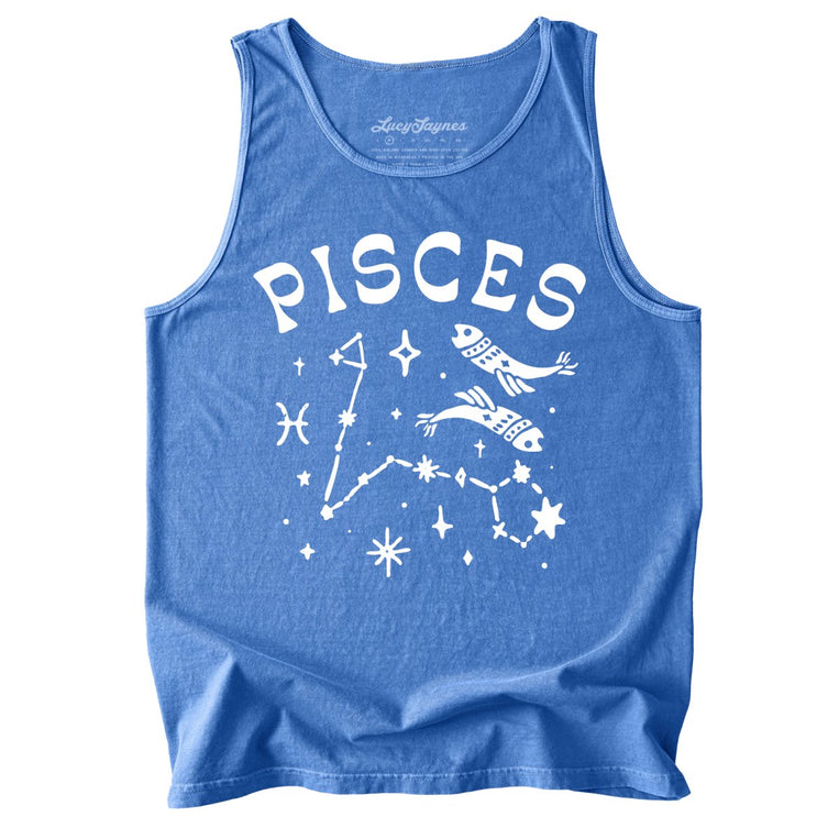 Pisces Comfort Colors Graphic Tank Top - Flo Blue