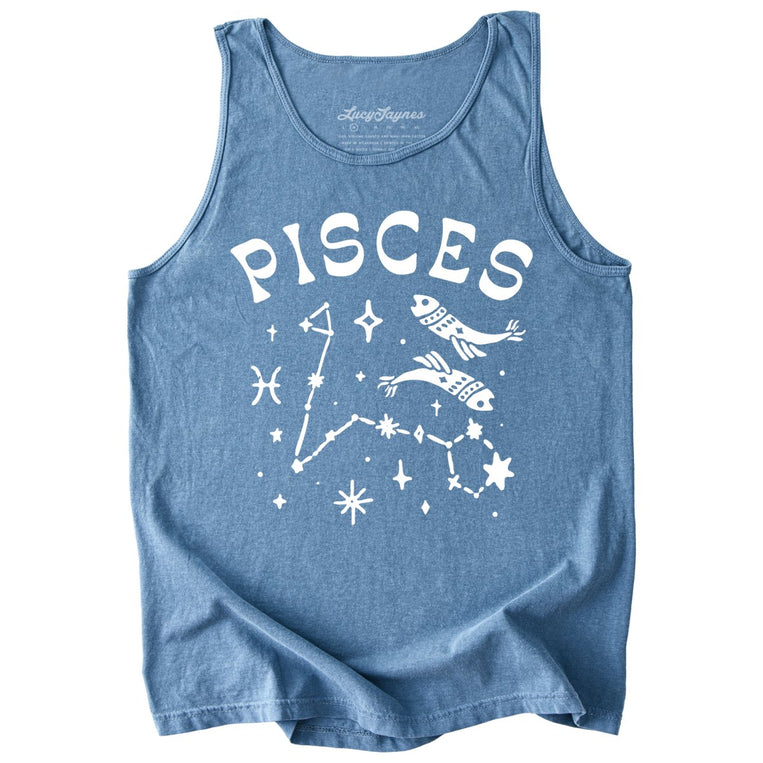 Pisces Comfort Colors Graphic Tank Top - Blue Jean