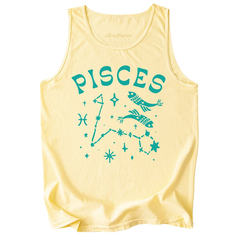Pisces Comfort Colors Graphic Tank Top - Butter