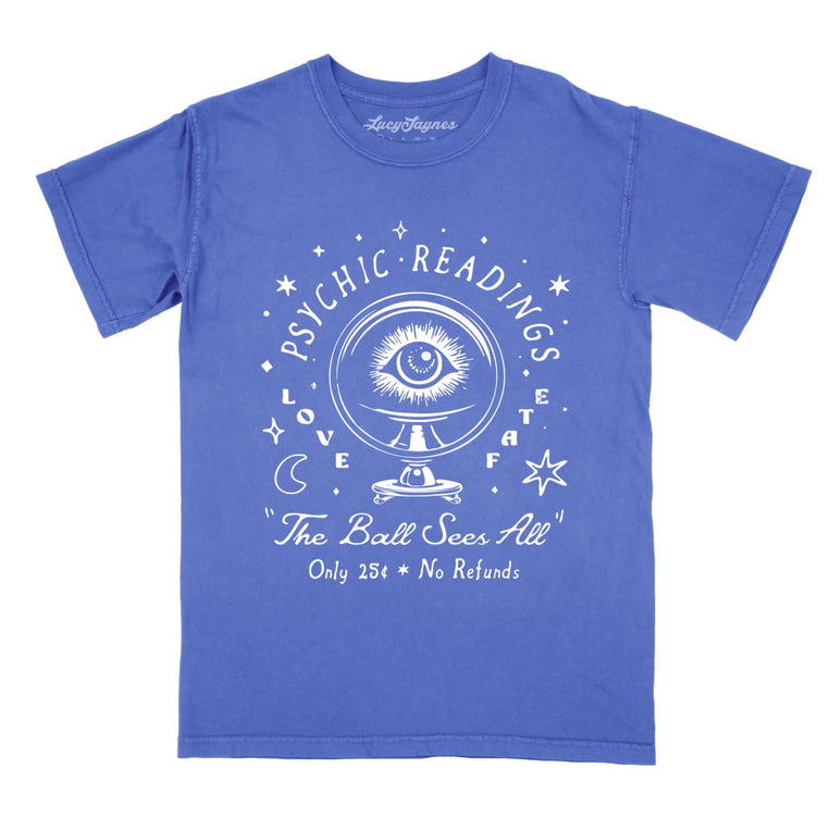 Psychic Readings Comfort Colors Graphic Tee - Flo Blue