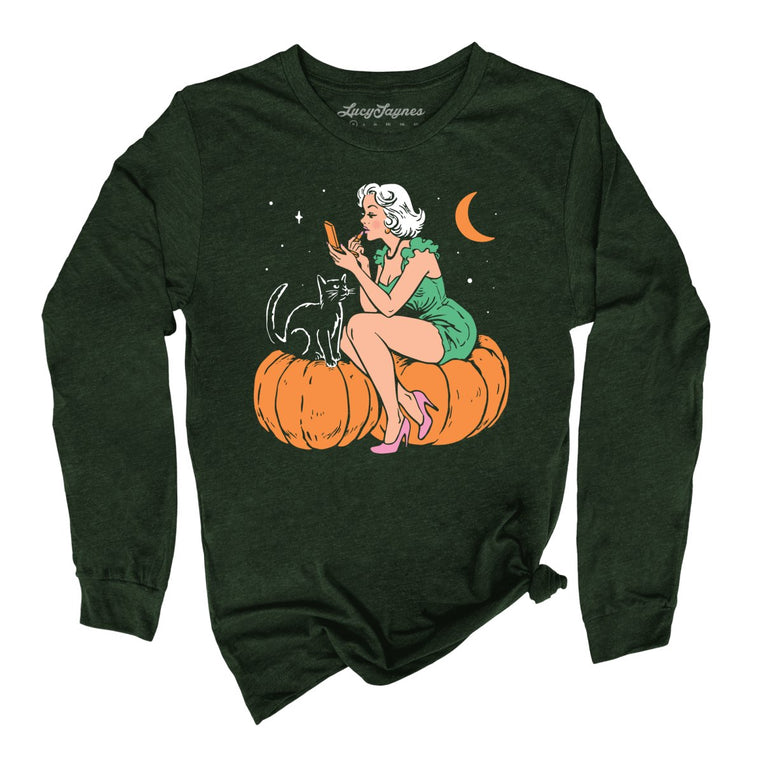 Pumpkin Pinup - Heather Forest - Unisex Long Sleeve T-Shirt