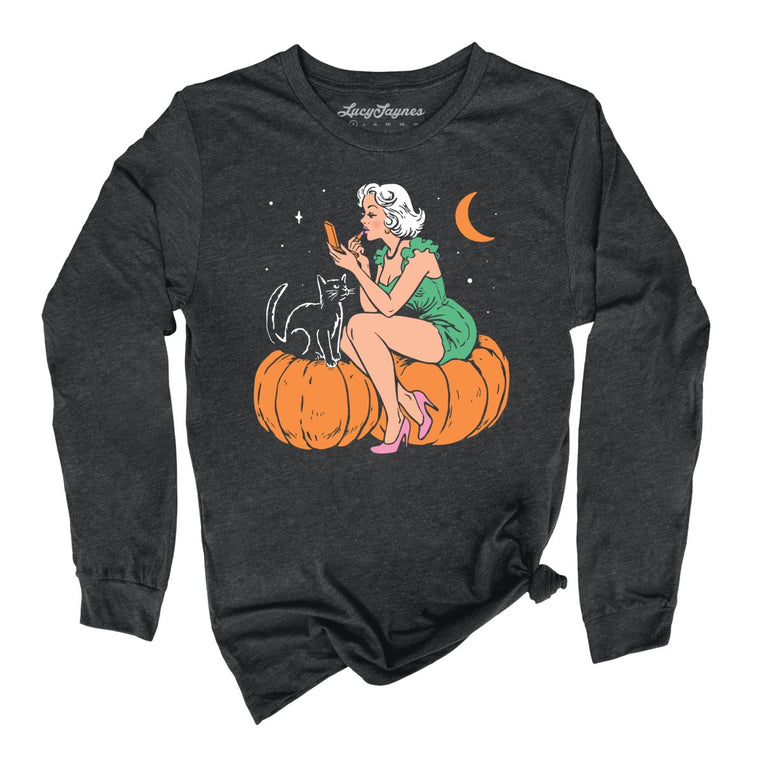 Pumpkin Pinup - Dark Grey Heather - Unisex Long Sleeve T-Shirt
