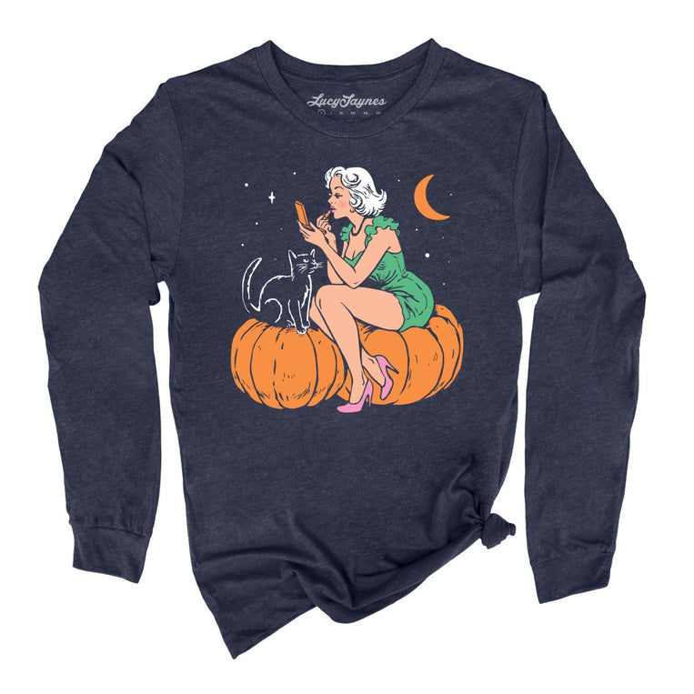 Pumpkin Pinup - Heather Navy - Unisex Long Sleeve T-Shirt