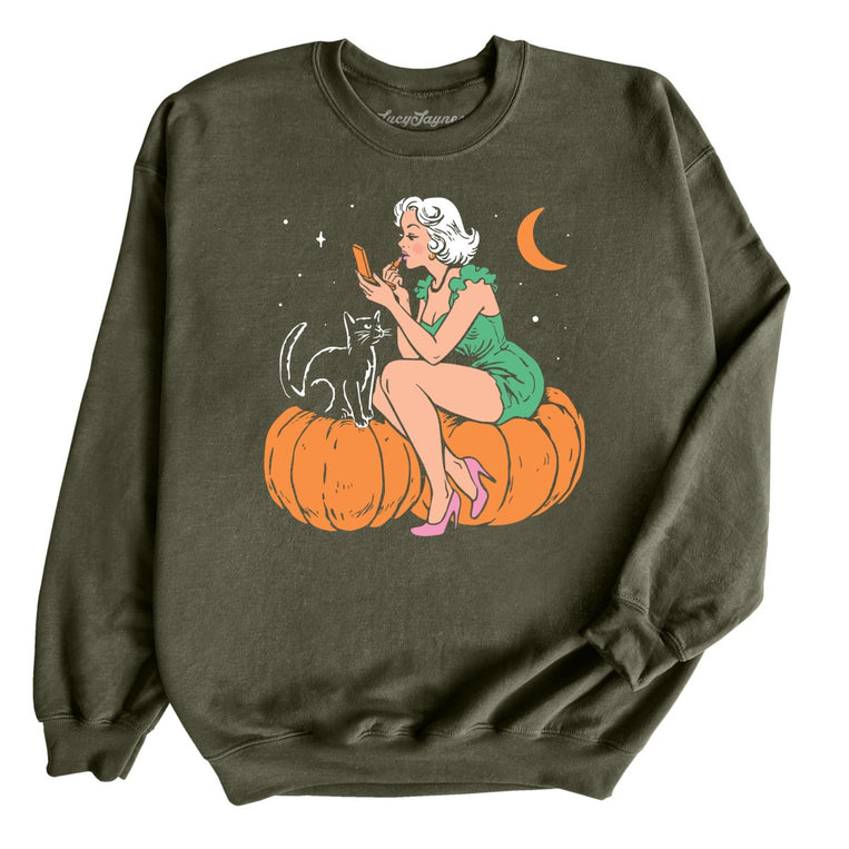 Pumpkin Pinup - Military Green - Unisex Sweatshirt