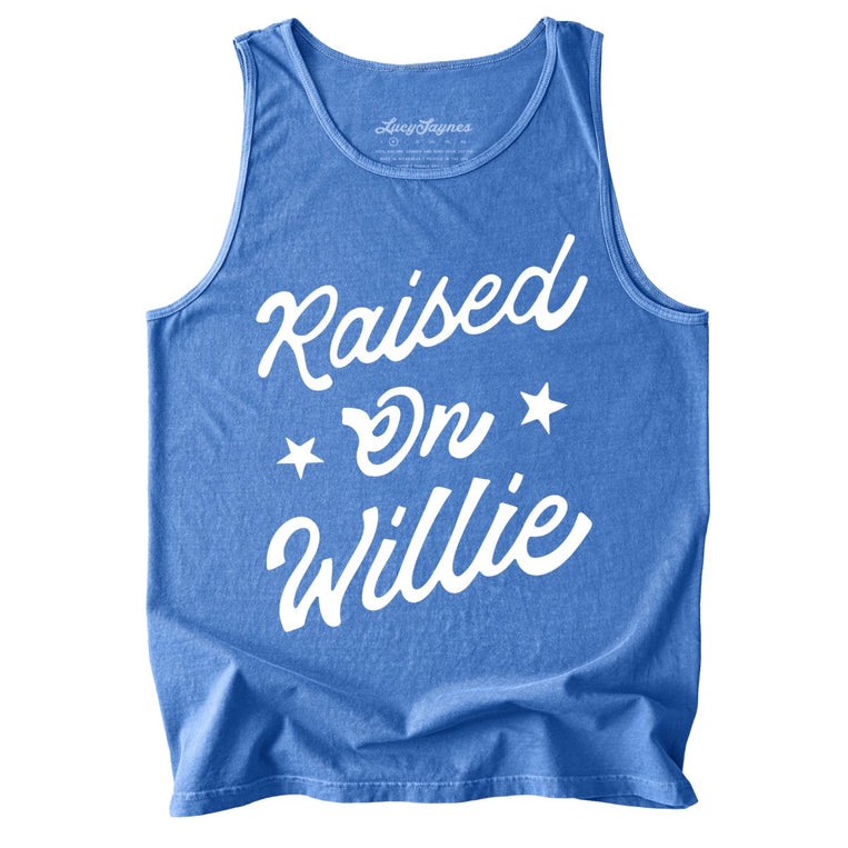 Raised on Willie Comfort Colors Graphic Tank Top - Flo Blue