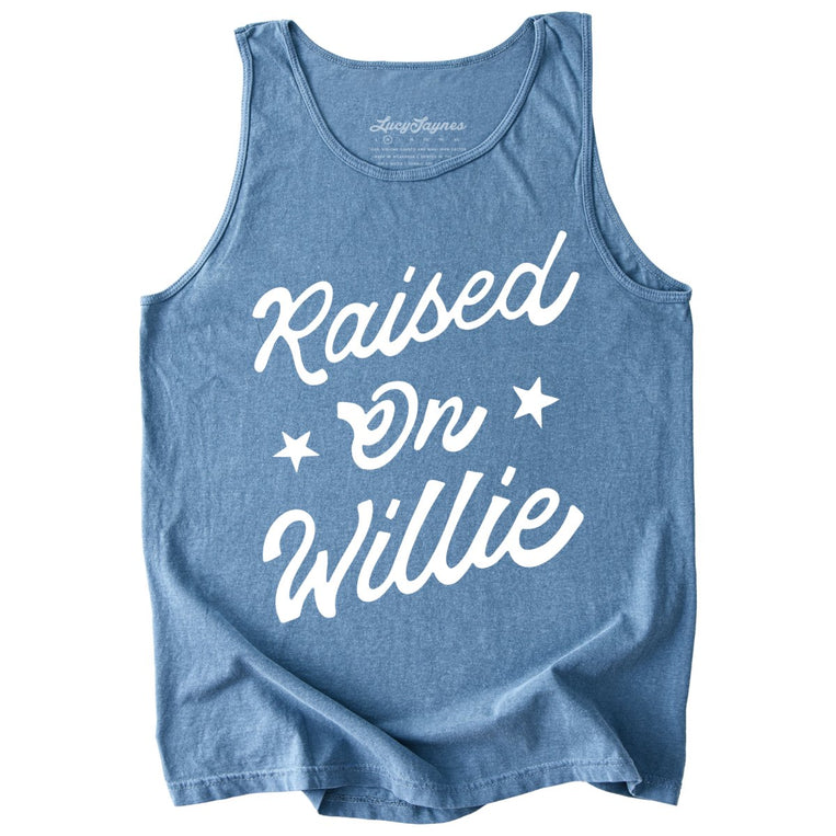 Raised on Willie Comfort Colors Graphic Tank Top - Blue Jean
