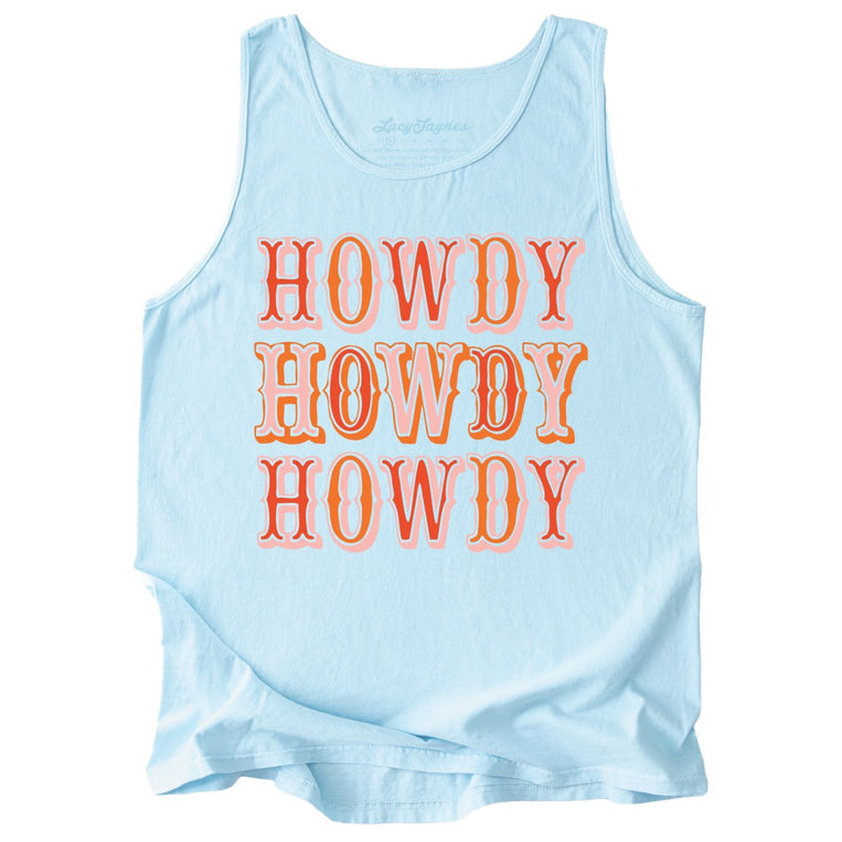 Retro Howdy Comfort Colors Graphic Tank Top - Chambray