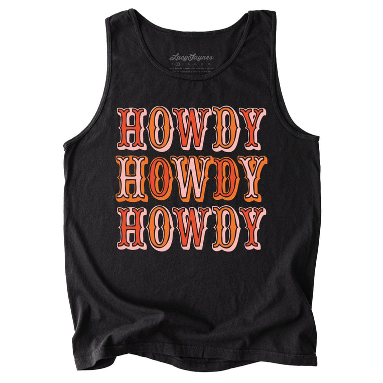 Retro Howdy Comfort Colors Graphic Tank Top - Black