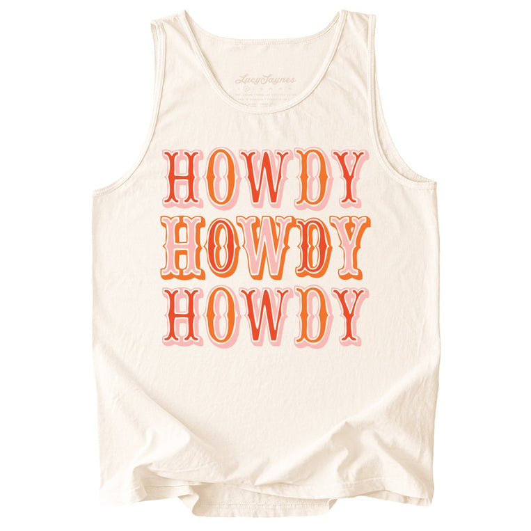 Retro Howdy Comfort Colors Graphic Tank Top - Ivory