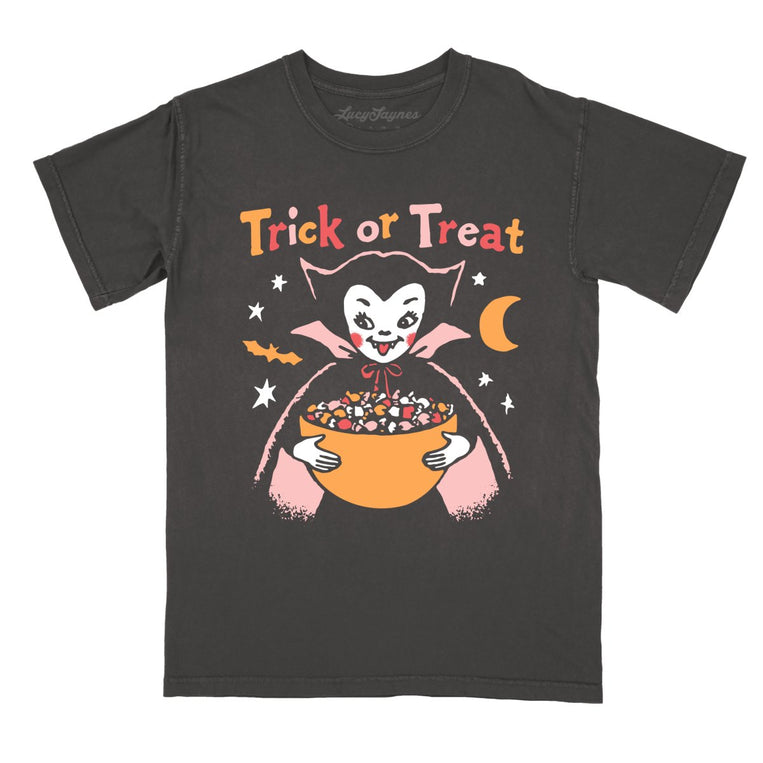 Retro Vampire Trick Or Treat - Pepper - Comfort Colors Tee