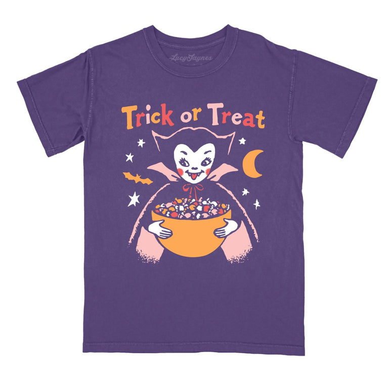 Retro Vampire Trick Or Treat - Grape - Comfort Colors Tee