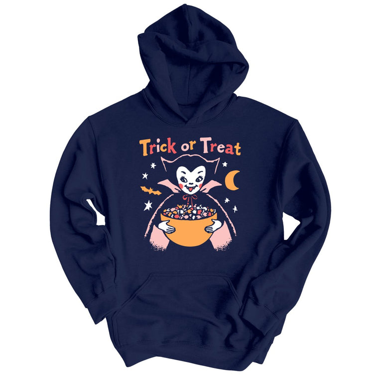 Retro Vampire Trick Or Treat - Navy - Unisex Hoodie