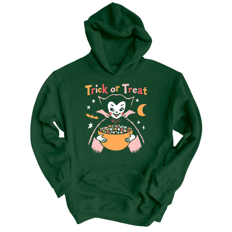 Retro Vampire Trick Or Treat - Forest Green - Unisex Hoodie