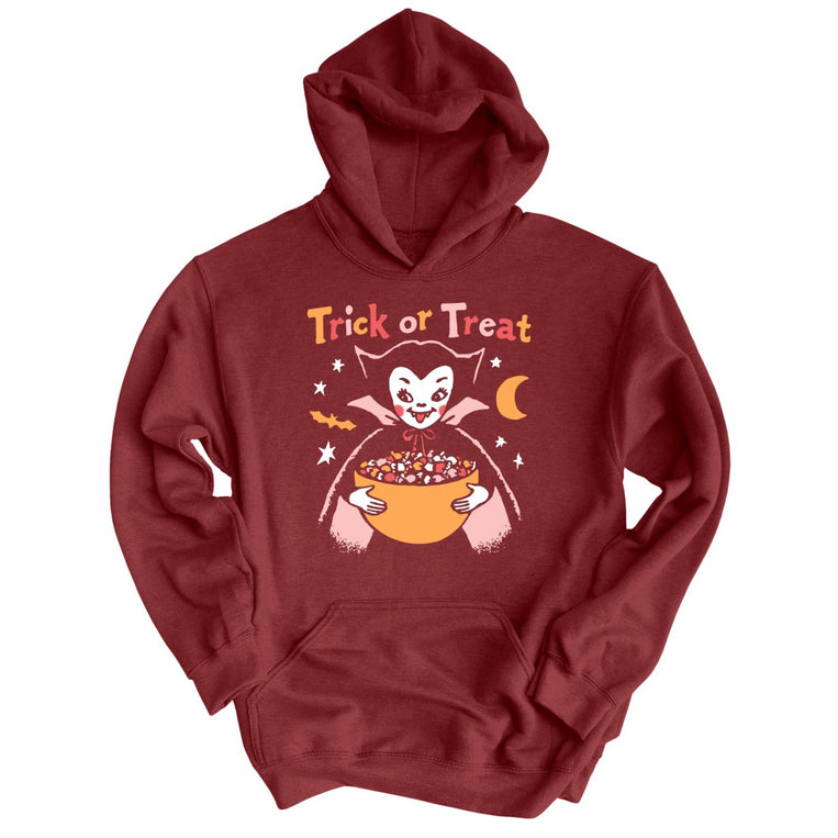 Retro Vampire Trick Or Treat - Maroon - Unisex Hoodie