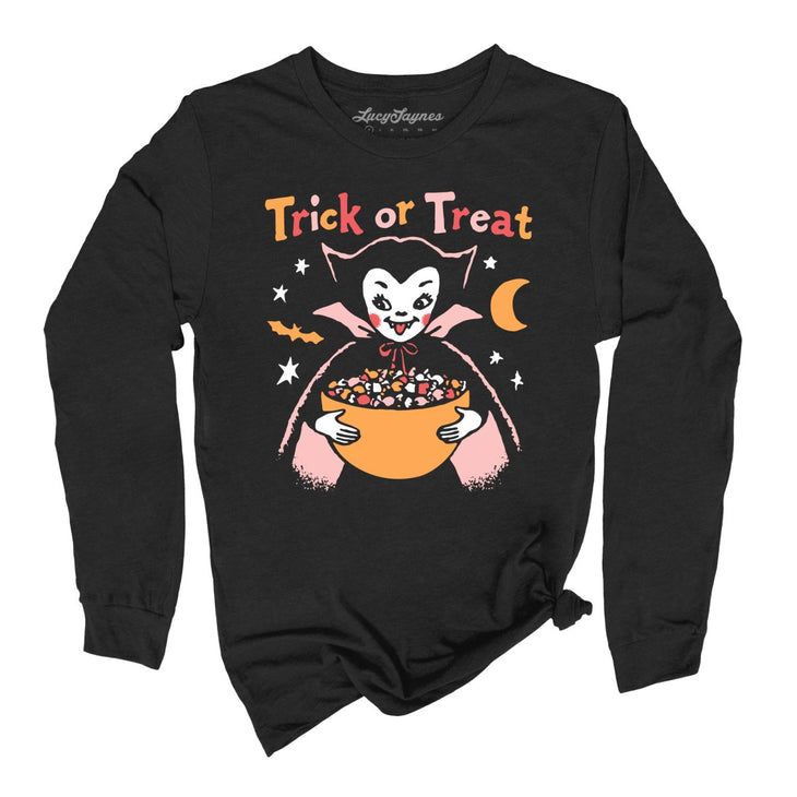 Retro Vampire Trick Or Treat Long Sleeve Tee