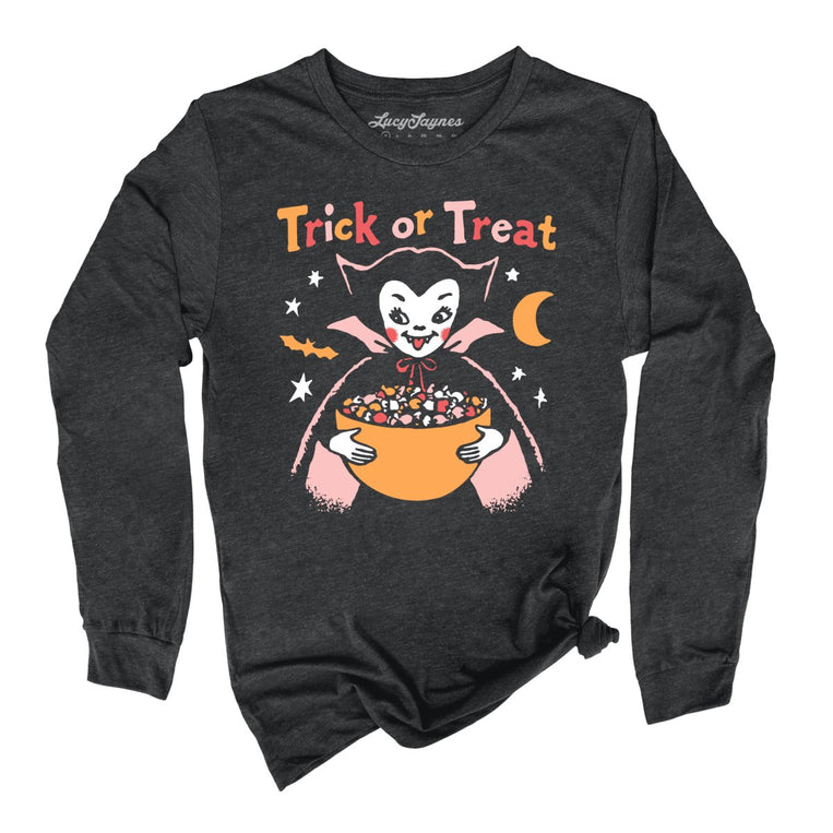 Retro Vampire Trick Or Treat - Dark Grey Heather - Unisex Long Sleeve T-Shirt