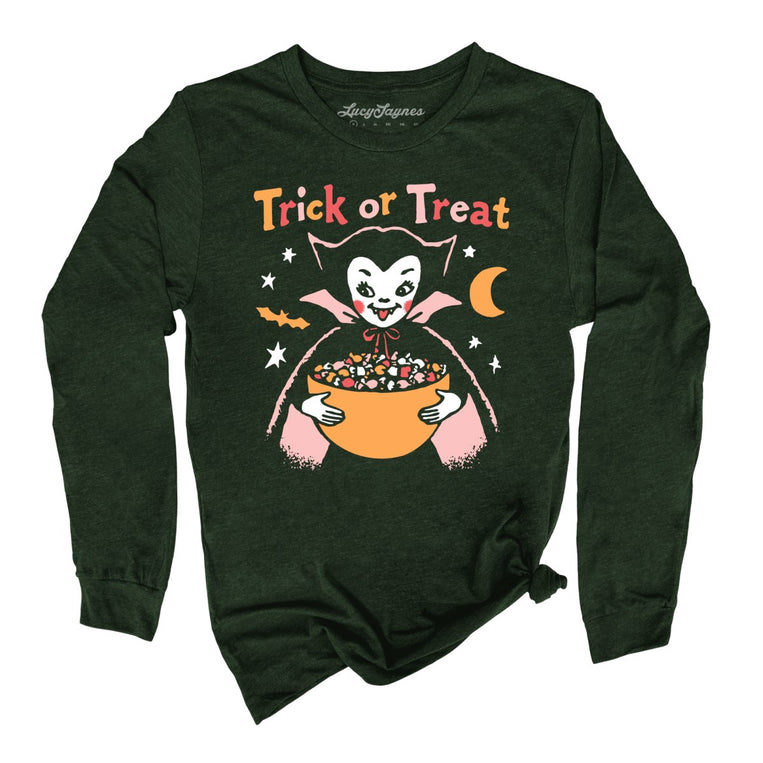 Retro Vampire Trick Or Treat - Heather Forest - Unisex Long Sleeve T-Shirt