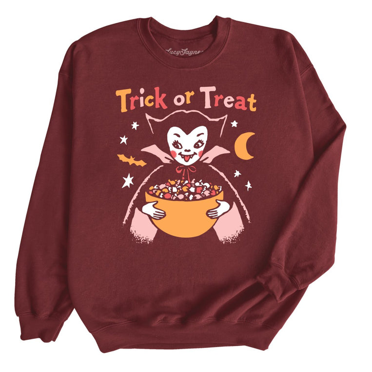 Retro Vampire Trick Or Treat - Maroon - Unisex Sweatshirt