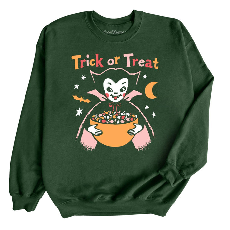 Retro Vampire Trick Or Treat - Forest Green - Unisex Sweatshirt