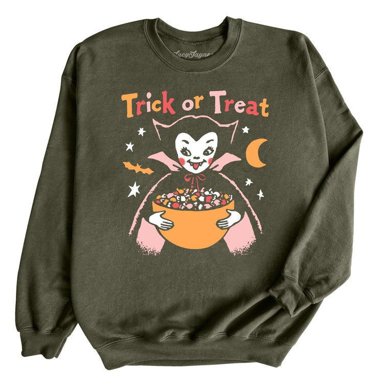 Retro Vampire Trick Or Treat - Military Green - Unisex Sweatshirt