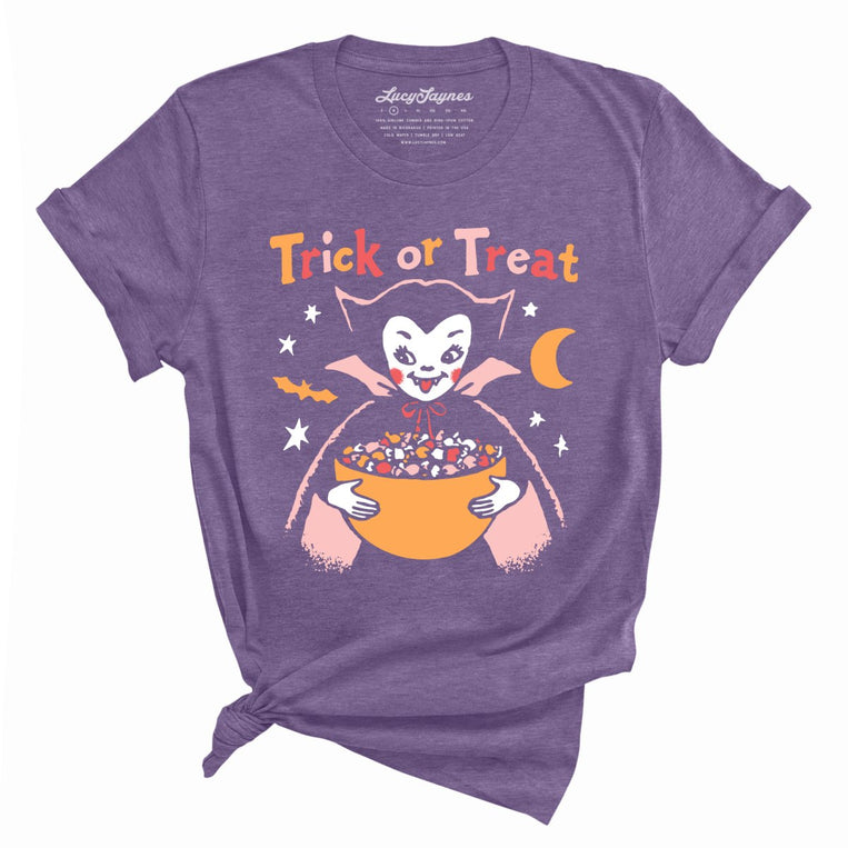 Retro Vampire Trick Or Treat - Heather Purple - Unisex T-Shirt