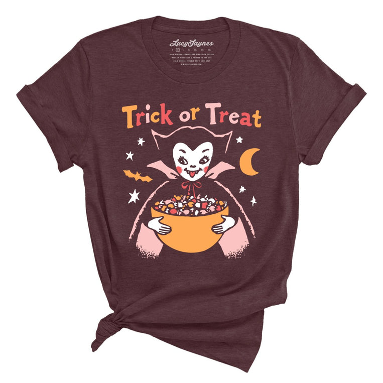 Retro Vampire Trick Or Treat - Heather Maroon - Unisex T-Shirt