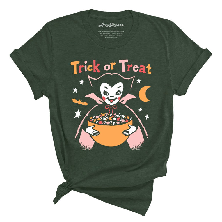 Retro Vampire Trick Or Treat - Heather Forest - Unisex T-Shirt