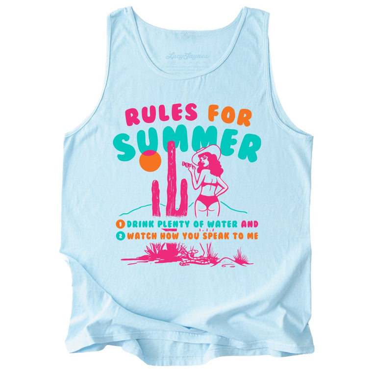 Rules For Summer Comfort Colors Graphic Tank Top - Chambray