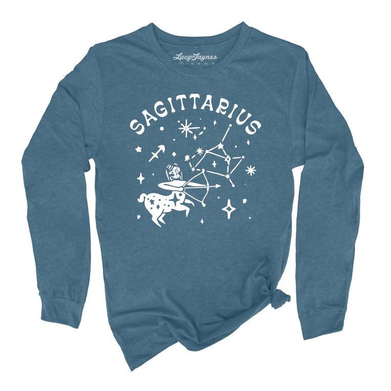 Sagittarius Graphic Long Sleeve Tee - Heather Deep Teal