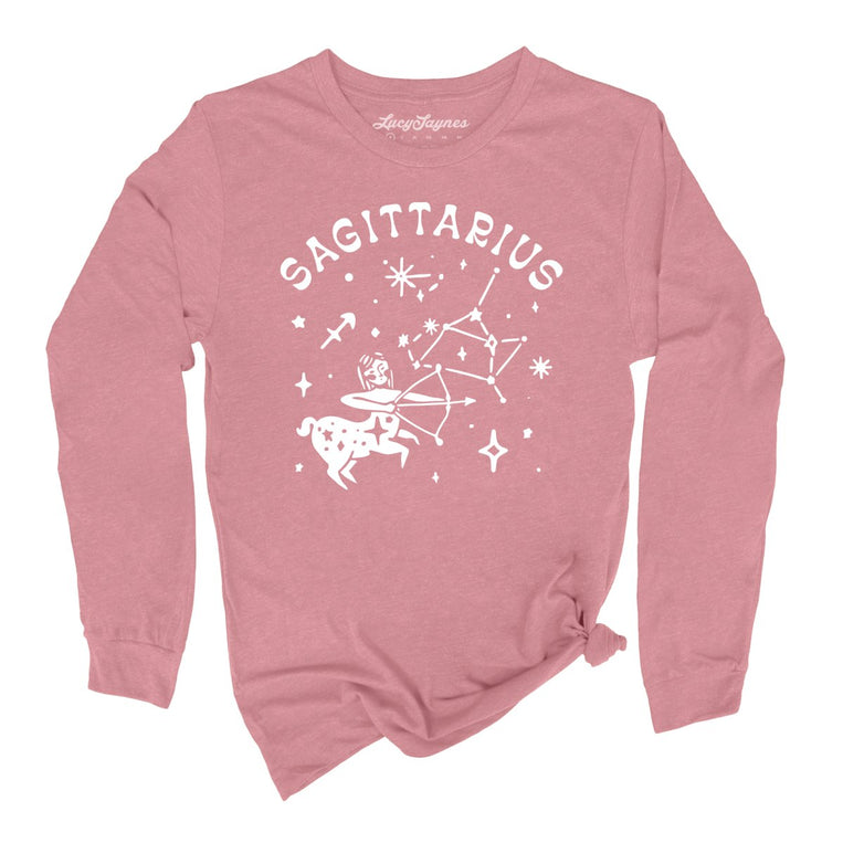 Sagittarius Graphic Long Sleeve Tee - Heather Mauve