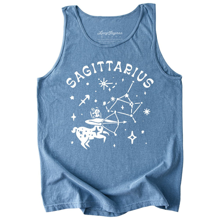 Sagittarius Comfort Colors Graphic Tank Top - Blue Jean