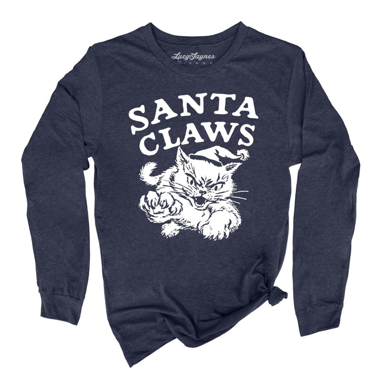 Santa Claws - Heather Navy - Unisex Long Sleeve T-Shirt