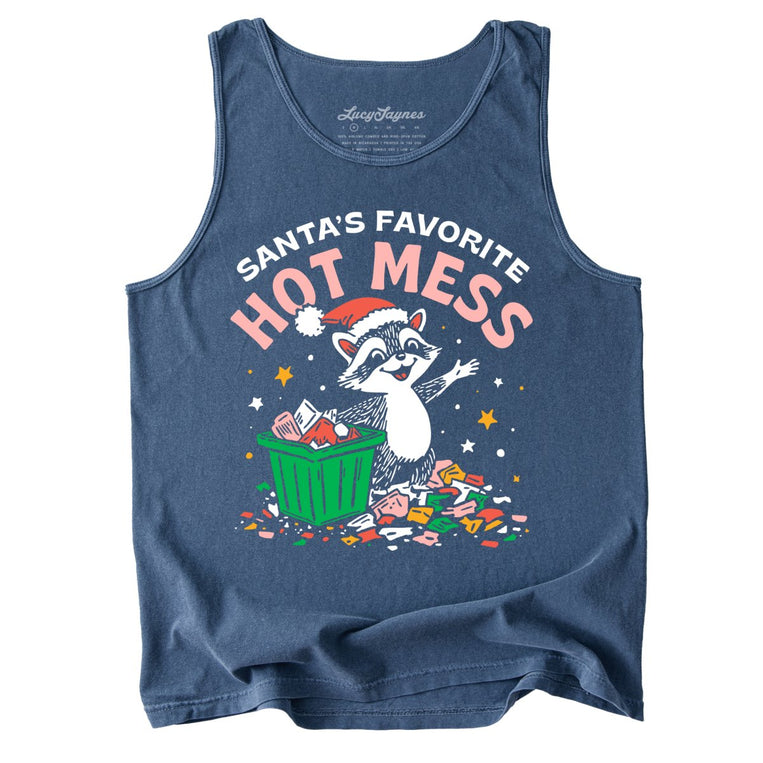 Santa's Favorite Hot Mess Comfort Colors Graphic Tank Top - Denim