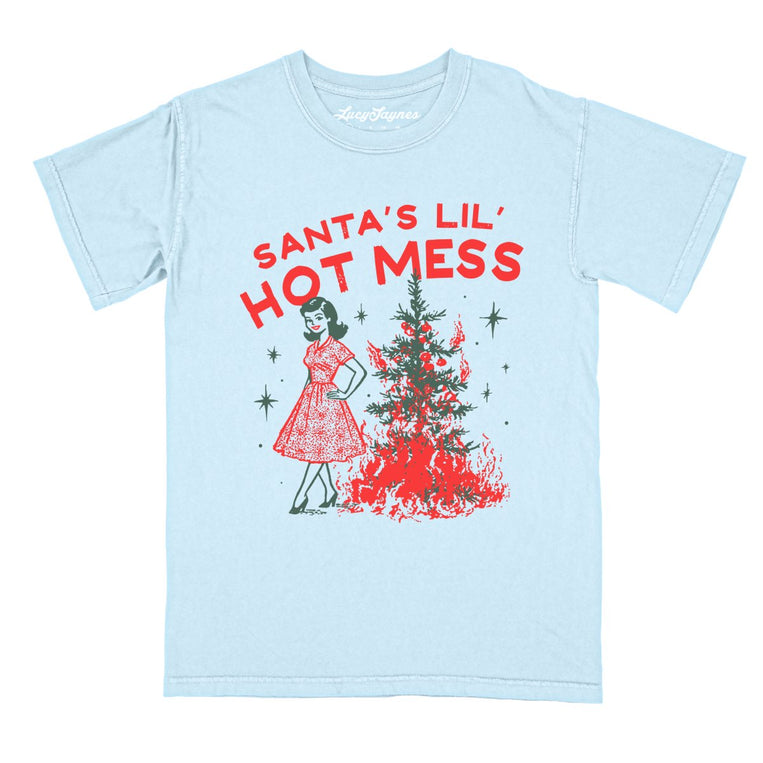 Santa's Lil' Hot Mess - Chambray - Comfort Colors Tee