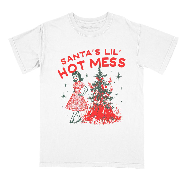 Santa's Lil' Hot Mess - White - Comfort Colors Tee