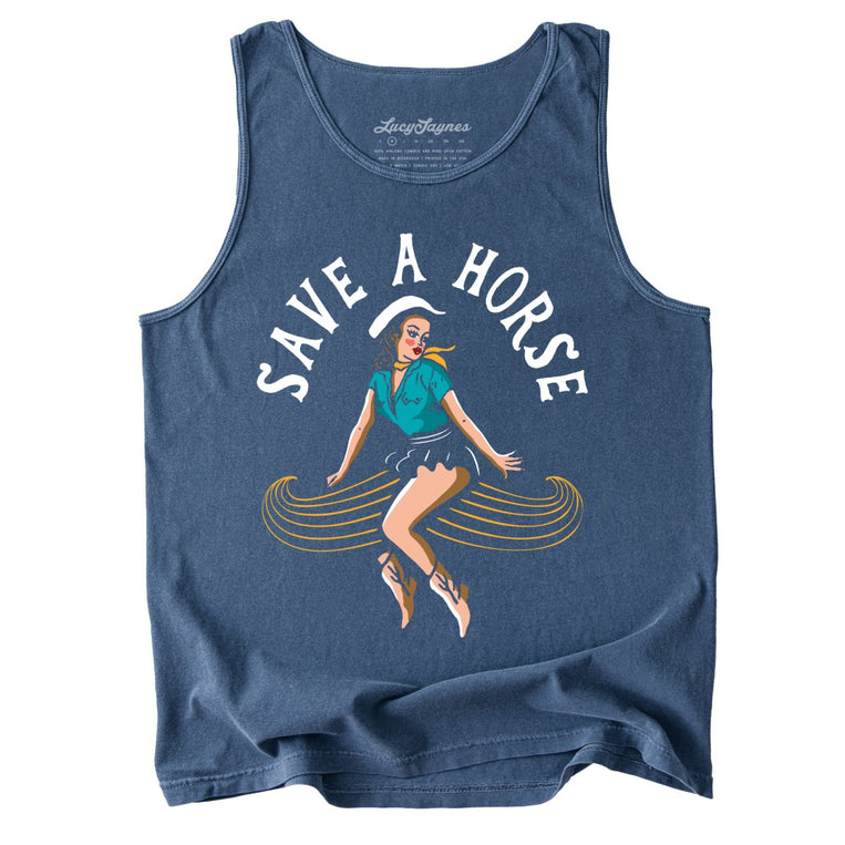 Save a Horse Comfort Colors Graphic Tank Top - Denim