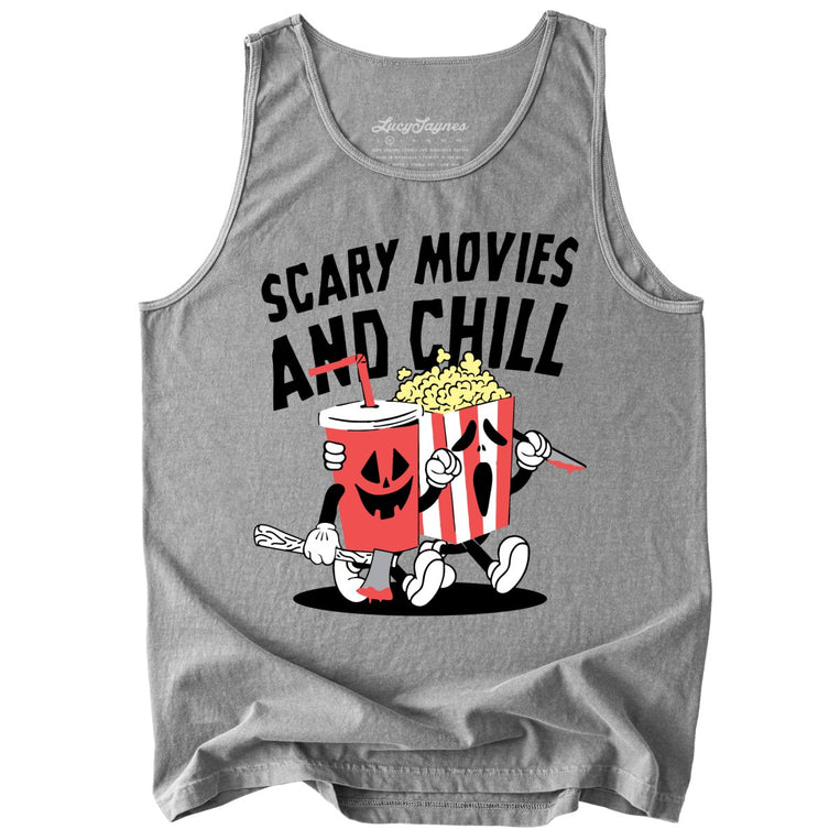 Scary Movies and Chill Comfort Colors Graphic Tank Top - Grey