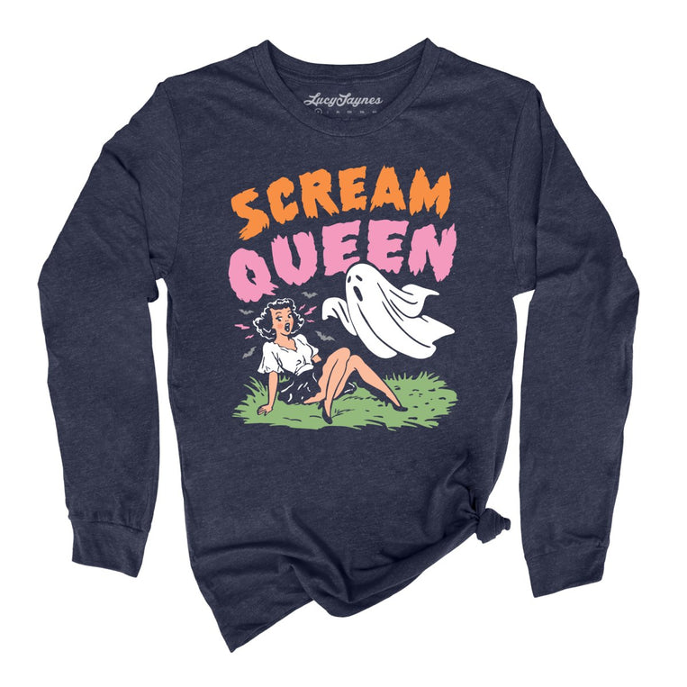 Scream Queen - Heather Navy - Unisex Long Sleeve T-Shirt
