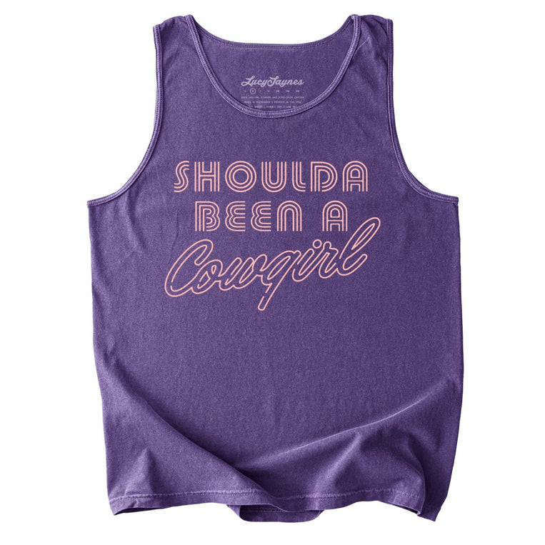 Should of Been a Cowgirl Retro Neon Comfort Colors Graphic Tank Top - Grape